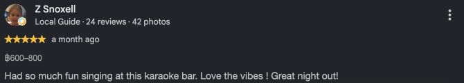 Z Snoxell, Local Guide with 24 reviews. Five-star English Google review about singing, great vibes and a great night out.